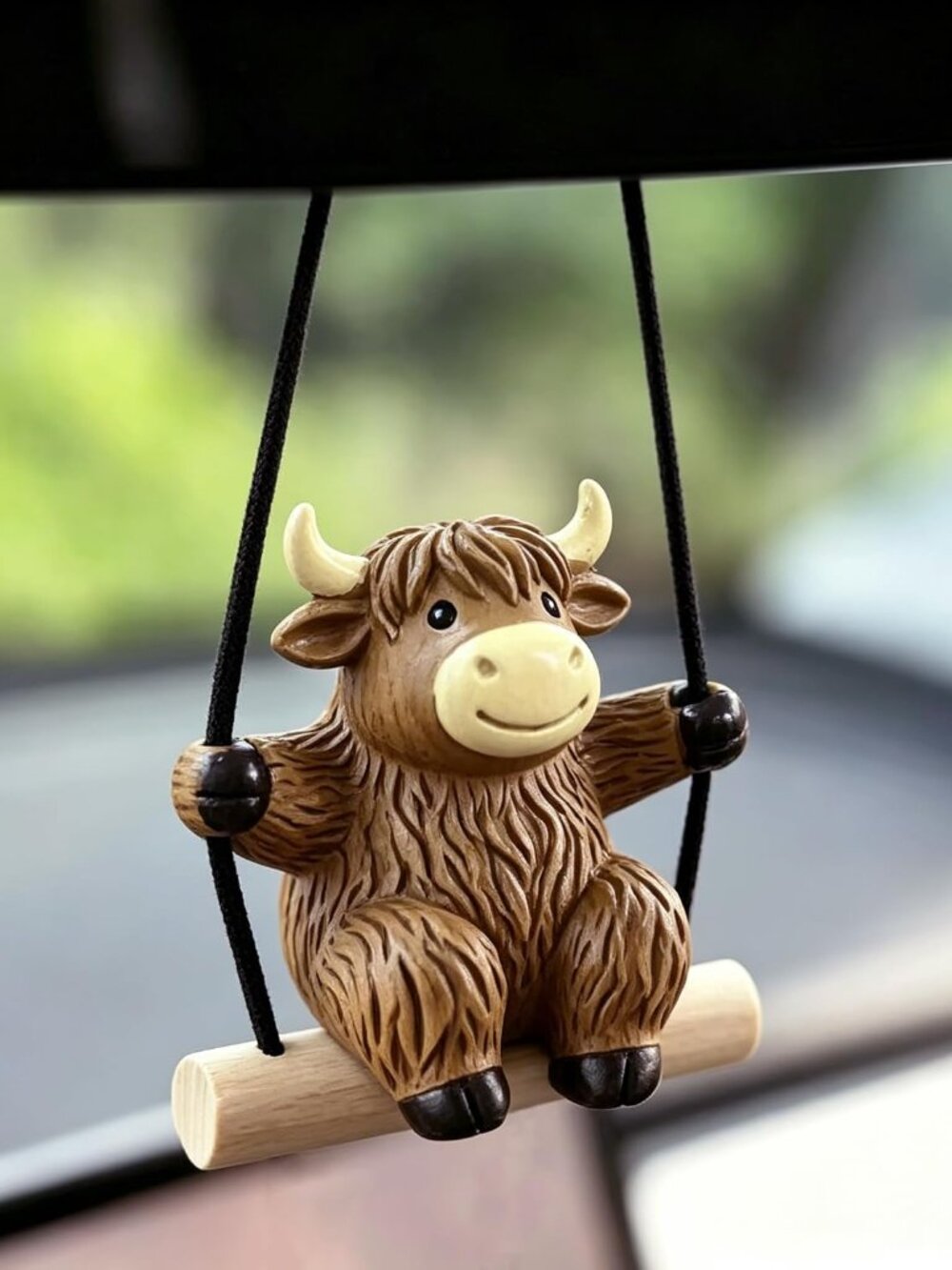 Swinging Highland Cow Car Hanging Ornament – Holiday Favorite Farm Animal, Funny